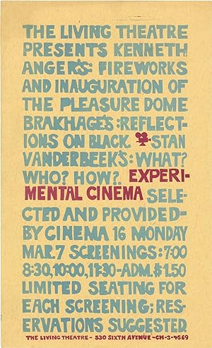 Original flyer for a screening of experimental films at The Living Theatre, 1960