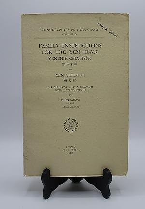 Seller image for Family Instructions for the Yen Clan. Yen-Shih Chia-Hsun. An Annotated Translation with Introduction for sale by Open Boat Booksellers