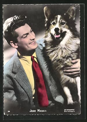 Seller image for Ansichtskarte Schauspieler Jean Marais im Anzug mit Hund for sale by Bartko-Reher