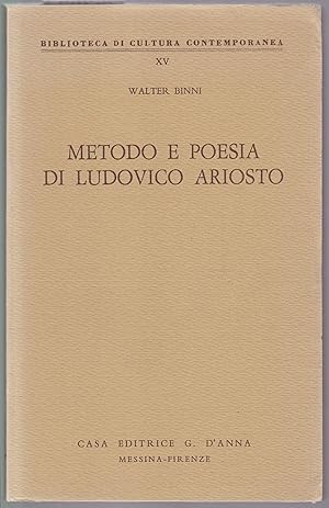 Bild des Verkufers fr Metodo e poesia di Ludovico Ariosto zum Verkauf von Graphem. Kunst- und Buchantiquariat