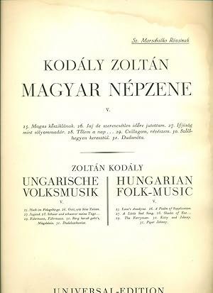 Magyar népzene. V. Ungarische Volksmusik. V. Hungarian Folk-Music V