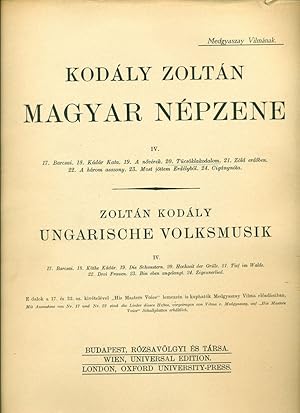 Magyar népzene. IV. Ungarische Volksmusik. IV. Hungarian Folk-Music IV