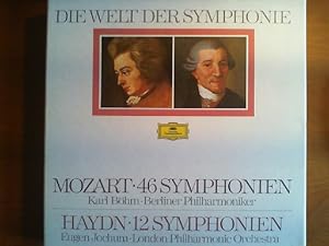 Bild des Verkufers fr 1) Mozart - 46 Symphonien. Berliner Philharmoniker unter Karl Bhm. 2) Haydn - 12 Symphonien. London Philharmonic Orchestra unter Eugen Jochem. LB-Box mit 21 LP. 2892 005. Aus der Reihe "Welt der Symphonie". zum Verkauf von Buch-Galerie Silvia Umla