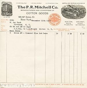 1907 Billhead from P.R. Mitchell Co., New York Manufacturers and Converters of Cotton Goods