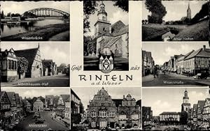 Seller image for Ansichtskarte / Postkarte Rinteln an der Weser, Kirche, Hafen, Ratskeller, Mnchhausen Hof, Kirche for sale by akpool GmbH