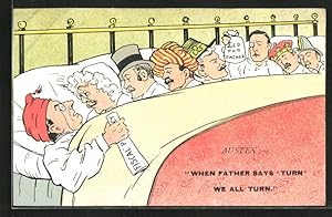 Ansichtskarte Chamberlain mit seinen Verbündeten im Bett, Karikatur