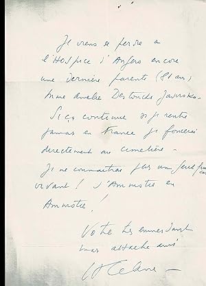 Lettre autographe signée adressée à Maître Thorvald Mikkelsen : "Je viens de perdre à l'hospice d...