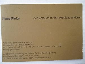 Imagen del vendedor de Klaus Rinke der Versuch meine Arbeit zu Erklaren Kunsthalle Tubingen 1972 Exhibition invite postcard a la venta por ANARTIST