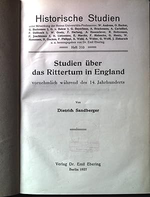 Image du vendeur pour Studien ber das Rittertum in England vornehmlich whrend des 14. Jahrhunderts. Historische Studien Heft 310. mis en vente par books4less (Versandantiquariat Petra Gros GmbH & Co. KG)