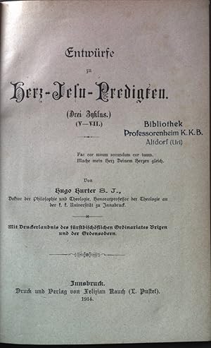 Bild des Verkufers fr Entwrfe zu Herz-Jesu-Predigten. (Drei Zyklus) (V - VII.) zum Verkauf von books4less (Versandantiquariat Petra Gros GmbH & Co. KG)