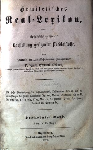 Imagen del vendedor de Homiletisches Real-Lexikon oder alphabetisch-geordnete Darstellung geeigneter Predigtstoffe 13. Band. a la venta por books4less (Versandantiquariat Petra Gros GmbH & Co. KG)