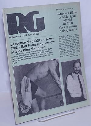 Bild des Verkufers fr Le magazine RG [Revue Gai]: le mensuel gai Qubcois; #45, Juin 1986: La course de 5,000km NY-SF contre le SIDA bien dmarre zum Verkauf von Bolerium Books Inc.