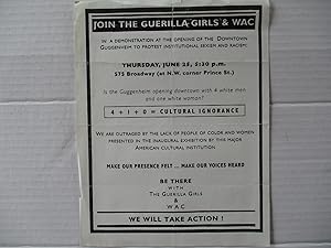 Seller image for Join The Guerilla Girls and WAC at the Downtown Guggenheim to Protest Institutional Sexism and Racism June 25 Flier for sale by ANARTIST