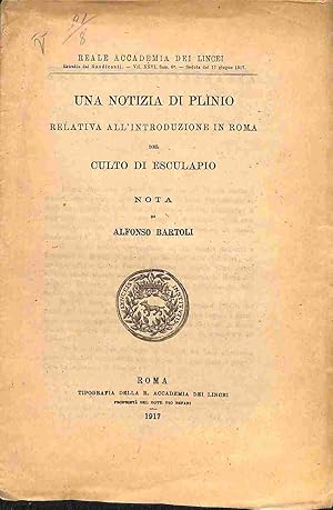 Seller image for Una notizia di Plinio relativa all'introduzione in Roma del culto di Esculapio. Nota for sale by Coenobium Libreria antiquaria