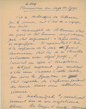 Seller image for Dossier relative to Georges Clemnceau, 1841-1929. [Manuscrits indits de Paul Lombard]. for sale by Wittenborn Art Books