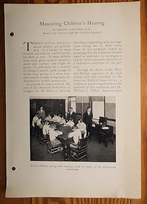 Immagine del venditore per Bell Telephone Laboratories Inc. "Measuring Children's Hearing" 4-Page Article About "Audiometer" venduto da RG Vintage Books