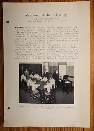 Bild des Verkufers fr Bell Telephone Laboratories Inc. "Measuring Children's Hearing" 4-Page Article About "Audiometer" zum Verkauf von RG Vintage Books