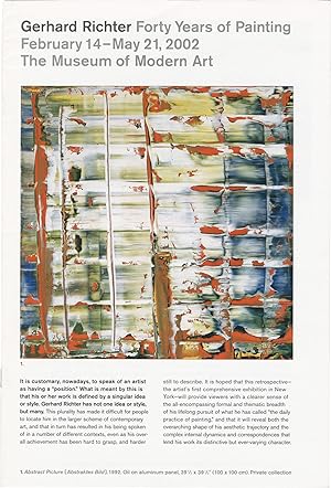 Bild des Verkufers fr Gerhard Richter: Forty Years of Painting (Original exhibition brochure for the 2002 retrospective) zum Verkauf von Royal Books, Inc., ABAA