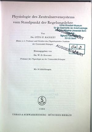 Imagen del vendedor de Physiologie des Zentralnervensystems vom Standpunkt der Regelungslehre. a la venta por books4less (Versandantiquariat Petra Gros GmbH & Co. KG)