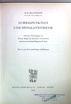 Bild des Verkufers fr Lumbalpunktion und Spinalansthesie. zum Verkauf von books4less (Versandantiquariat Petra Gros GmbH & Co. KG)