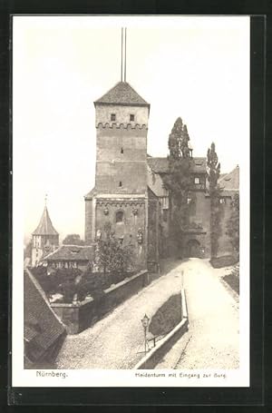 Bild des Verkufers fr Ansichtskarte Nrnberg, Heidenturm mit Eingang zur Burg zum Verkauf von Bartko-Reher