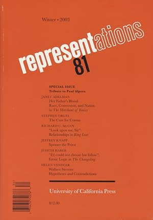 Seller image for Representations 81. Special Issue: Tribute to Paul Alpers. Winter 2003. for sale by Fundus-Online GbR Borkert Schwarz Zerfa