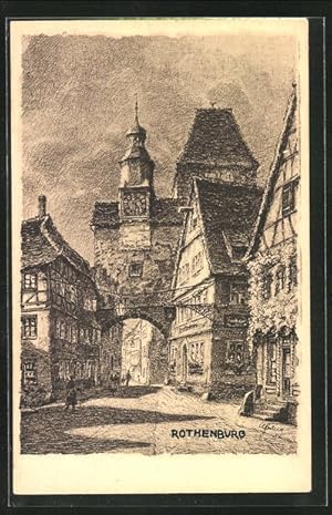 Bild des Verkufers fr Knstler-Ansichtskarte Rothenburg o. Tauber, Rderbogen u. Markusturm zum Verkauf von Bartko-Reher