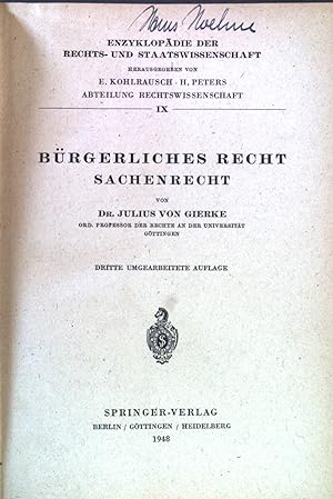 Bild des Verkufers fr Brgerliches Recht: Sachenrecht. Enzyklopdie der Rechts- und Staatswissenschaft, IX. zum Verkauf von books4less (Versandantiquariat Petra Gros GmbH & Co. KG)