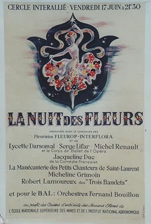 "LA NUIT DES FLEURS 1949" Affiche originale entoilée / Litho CERCLE INTERALLIÉ / O.P.G. Paris (1949)