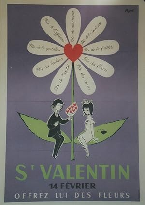 "St VALENTIN" Affiche originale entoilée / Offset par PEYNET / PUB J. CHITRY (années 60)