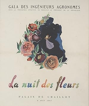 "LA NUIT DES FLEURS 1947 / GALA DES INGÉNIEURS AGRONOMES" Affiche originale entoilée / Litho par ...