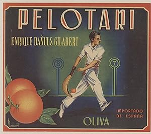 "PELOTARI" Affiche d'intérieur espagnole originale entoilée / Chromo-litho par MACHIRANT / OLIVA ...