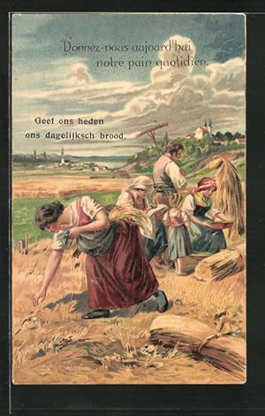 Bild des Verkufers fr Ansichtskarte Donnez-nous aujourd`hui., Bauernfamilie auf dem Feld, Religion zum Verkauf von Bartko-Reher