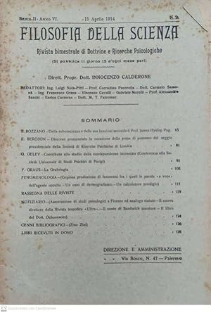 Filosofia della scienza. Serie II-Anno VI. N°2