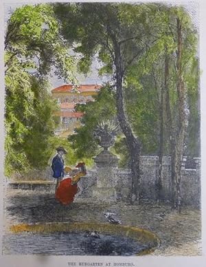 kolorierter Holzstich - The Kurgarten at Homeburg. (Kurpark Bad Homburg)