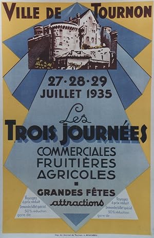 "JOURNÉES FRUITIÈRES AGRICOLES TOURNON 1935" Affiche originale entoilée / Litho Imp. du Journal d...