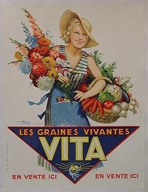 "LES GRAINES VIVANTES VITA" Affiche originale entoilée / Litho Henry LEMONNIER / S.N. IMP. JOSEPH...