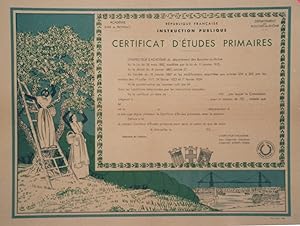 "CERTIFICAT D'ÉTUDES PRIMAIRES par Léo LELÉE" Diplôme original entoilé / Litho de Léo LELÉE (anné...