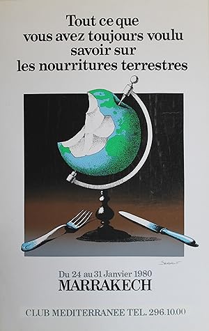 "CLUB MÉDITERRANNÉE MARRAKECH (EXPO 1980)" LES NOURRITURES TERRESTES / Affiche originale entoilée...