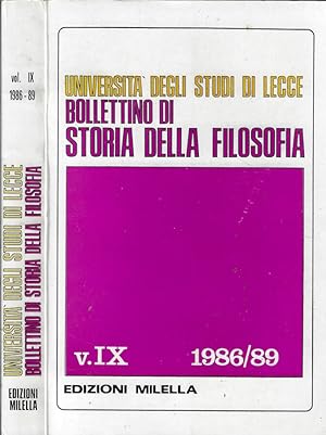 Bild des Verkufers fr Universit degli Studi di Lecce Bollettino di Storia della Filosofia V. IX 1986-89 zum Verkauf von Biblioteca di Babele