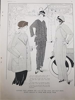Bild des Verkufers fr Article: Fashion Drawing - "Clothes That Answer the Call of the Open, and Help Brng Ruddy Health to Those Who Wear Them" Beautiful Hand-Drawn Illustration As They Used to Do before Photography Took Over. zum Verkauf von Hammonds Antiques & Books