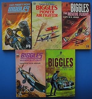 5 x Biggles Armada paperbacks 1965-1982: No Rest; Pioneer Air Fighter; Rescue Flight; Works it Ou...