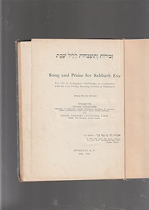 Imagen del vendedor de Z'mirot veTishbachot LeLail Shabat/ Song and Praise for Sabbath Eve: For Use at Synagogue Gatherings, in Connection with the Late Friday Evening Sermon or Discourse (zemirot) a la venta por Meir Turner