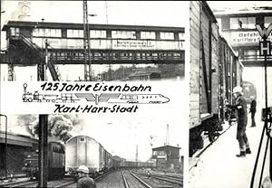 6 alte Ansichtskarte / Postkarte 125 Jahre Eisenbahn Karl Marx Stadt, diverse Ansichten