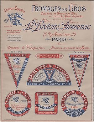 "FROMAGES LE BRETON & AUSSENAC" Affiche d'intérieur originale avant 1900 / Typo-litho Imp. E. ROU...