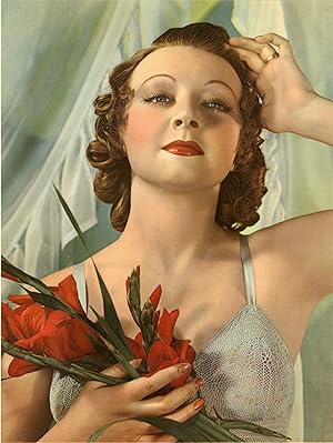 "PIN UP et BOUQUET de FLEURS 1937" Spécimen d'imprimeur original entoilé / Photogravure Imprimeri...