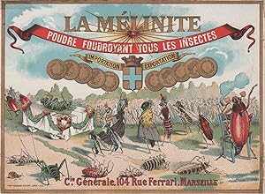 "POUDRE LA MÉLINITE Cie Générale MARSEILLE" Étiquette-chromo originale (entre 1890 et 1900)