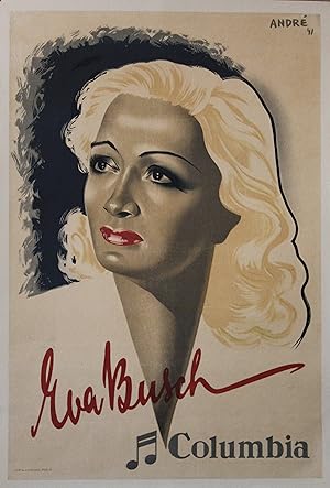 "Eva BUSCH / COLUMBIA" Affiche originale entoilée / Litho par ANDRÉ / IMP. A. KARCHER Paris (1941)