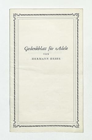 Gedenkblatt für Adele. (1875-1949. Privatdruck.