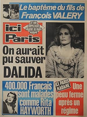 "DALIDA & Rita HAYWORTH" Affiche originale entoilée ICI PARIS N° 2186 (1987)